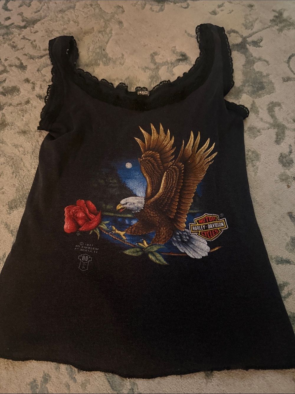 Harley-Davidson Black Tank with Eagle, Red Rose & Blue Night Graphic